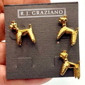 Vintage Standing Poodle Dog Scatter Pin Brooch Set of 3 Gold Tone